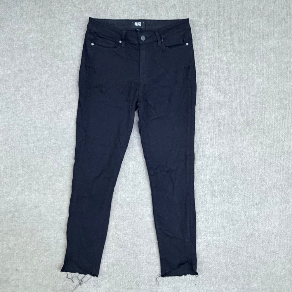 Paige Womens High Rise Skinny Jeans Black Raw Hem Denim‎ Size 29 Made in USA